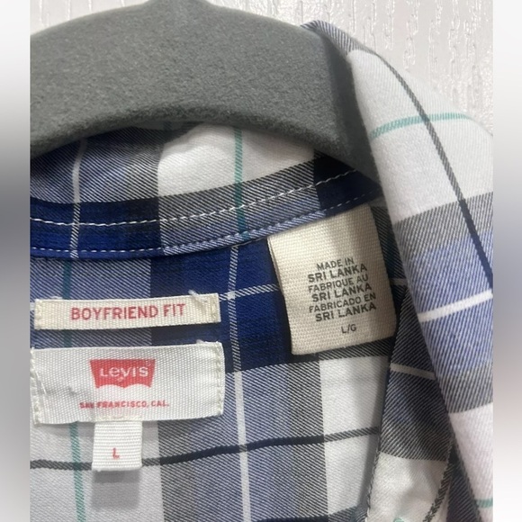 Levi's Womens Boyfriend Fit Plaid Long Sleeve Button Up Shirt Large Blue Cotton - Picture 2 of 12